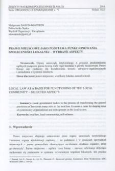 Prawo miejscowe jako podstawa funkcjonowania społeczności lokalnej - wybrane aspekty