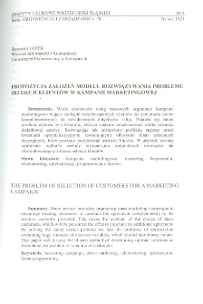 Propozycja założeń modelu rozwiązywania problemu selekcji klientów w kampanii marketingowej