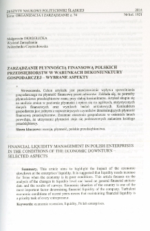 Zarządzanie płynnością finansową polskich przedsiębiorstw w warunkach dekoniunktury gospodarczej – wybrane aspekty