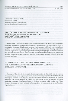 Zakłócenia w procesach logistycznych przedsiębiorstw produkcyjnych - badania literaturowe