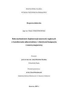 Rola mechanizmów deglomeracji nanorurek węglowych w kształtowaniu mikrostruktury i właściwości kompozytu z osnową magnezową