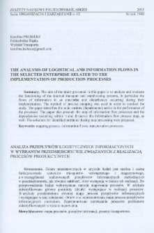 The analysis of logistical and information flows in the selected enterprise related to the implementation of production processes