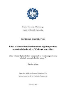 Recenzja rozprawy doktorskiej mgra inż. Damiana Migasa pt. Effect of selected reactive elements on high temperature oxidation behavior of γ–γ′ Co-based superalloys