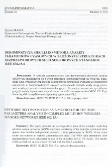 Dekompozycja sieci jako metoda analizy parametrów czasowych w złożonych strukturach bezprzewodowych sieci sensorycznych standardu IEEE 802.15.4