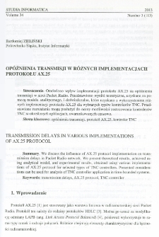 Opóźnienia transmisji w różnych implementacjach protokołu AX.25