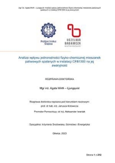 Recenzja rozprawy doktorskiej mgr inż. Agaty Wirth-Ljungquist pt. Analiza wpływu jednorodności fizyko-chemicznej mieszanek paliwowych spalanych w instalacji CFB1300 na jej awaryjność