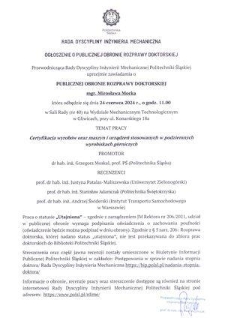 Recenzja rozprawy doktorskiej mgra Mirosława Mocka pt. Certyfikacja wyrobów oraz maszyn i urządzeń stosowanych w podziemnych wyrobiskach górniczych