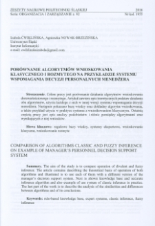 Porównanie algorytmów wnioskowania klasycznego i rozmytego na przykładzie systemu wspomagania decyzji personalnych menedżera