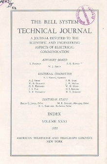The Bell System Technical Journal : devoted to the Scientific and Engineering aspects of Electrical Communication, Vol. 31, Index