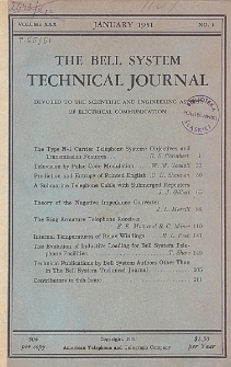 The Bell System Technical Journal : devoted to the Scientific and Engineering aspects of Electrical Communication, Vol. 30, No 1