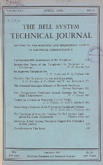 The Bell System Technical Journal : devoted to the Scientific and Engineering aspects of Electrical Communication, Vol. 30, No 2