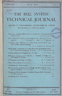 The Bell System Technical Journal : devoted to the Scientific and Engineering aspects of Electrical Communication, Vol. 30, No 3