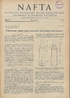 Nafta : miesięcznik poświęcony nauce, technice, statystyce oraz organizacji w polskim przemyśle naftowym, R. 9, Nr 5
