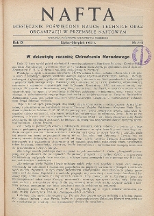 Nafta : miesięcznik poświęcony nauce, technice, statystyce oraz organizacji w polskim przemyśle naftowym, R. 9, Nr 7 - 8