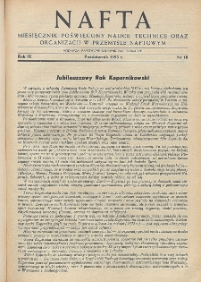 Nafta : miesięcznik poświęcony nauce, technice, statystyce oraz organizacji w polskim przemyśle naftowym, R. 9, Nr 10