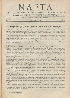 Nafta : miesięcznik poświęcony nauce, technice, statystyce oraz organizacji w polskim przemyśle naftowym, R. 9, Nr 11