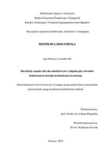 Określenie stopnia odzysku miedziowców z odpadu płyt obwodów drukowanych metodą mechaniczną i termiczną