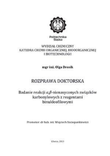 Badanie reakcji α,β-nienasyconych związków karbonylowych z reagentami binukleofilowymi