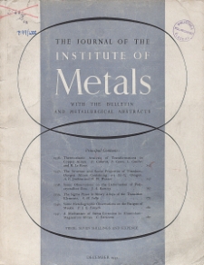 The Journal of the Institute of Metals and Metallurgical Abstracts, December 1951