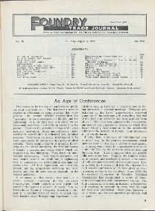 Foundry Trade Journal : with which is incorporated the iron and steel trades journal, Vol. 91, No. 1822