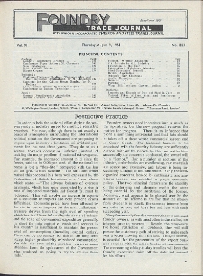 Foundry Trade Journal : with which is incorporated the iron and steel trades journal, Vol. 91, No. 1823