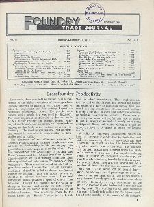 Foundry Trade Journal : with which is incorporated the iron and steel trades journal, Vol. 91, No. 1841