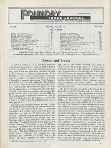 Foundry Trade Journal : with which is incorporated the iron and steel trades journal, Vol. 91, No. 1821