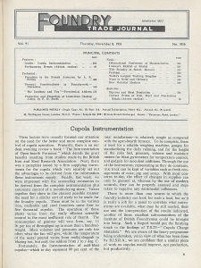 Foundry Trade Journal : with which is incorporated the iron and steel trades journal, Vol. 91, No. 1836