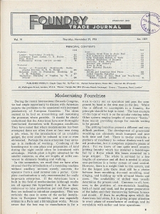 Foundry Trade Journal : with which is incorporated the iron and steel trades journal, Vol. 91, No. 1839