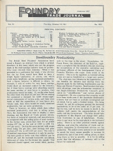 Foundry Trade Journal : with which is incorporated the iron and steel trades journal, Vol. 91, No. 1833