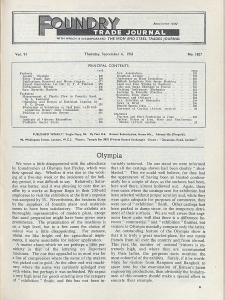 Foundry Trade Journal : with which is incorporated the iron and steel trades journal, Vol. 91, No. 1827