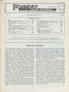 Foundry Trade Journal : with which is incorporated the iron and steel trades journal, Vol. 91, No. 1829