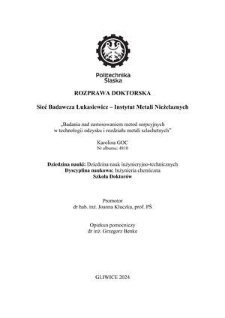 Badania nad zastosowaniem metod sorpcyjnych w technologii odzysku i rozdziału metali szlachetnych