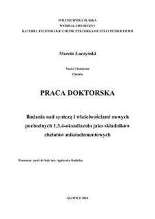 Badania nad syntezą i właściwościami nowych pochodnych 1,3,4-oksadiazolu jako składników chelatów mikroelementowych