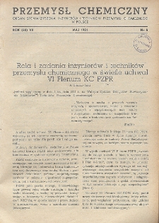 Przemysł Chemiczny. Organ Chemicznego Instytutu Badawczego i Polskiego Towarzystwa Chemicznego. Rocznik (30) VII. Nr 5